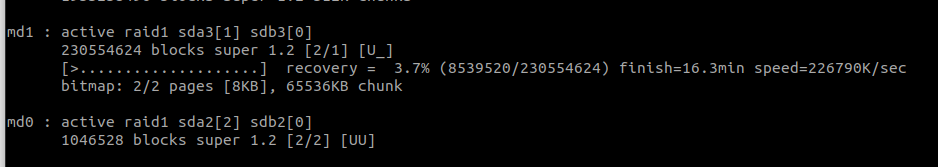 Synchronisation du RAID dans /proc/mdstat